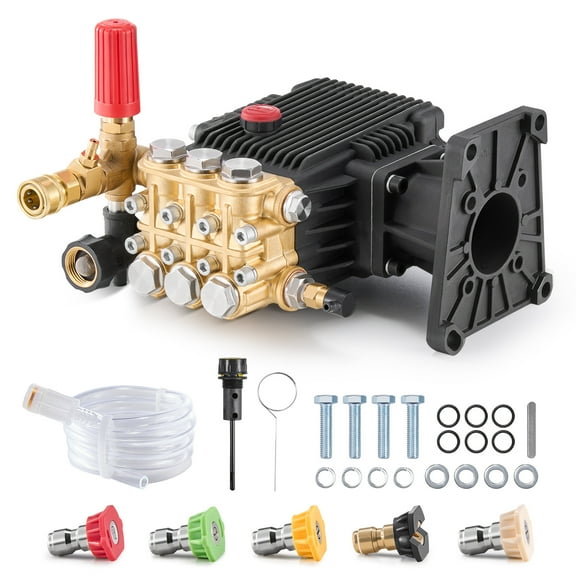 KFFKFF Power Washer Pump, Triplex Plunger with 1" Shaft, 4400 PSI, 4.4GPM, Substitute Washer Pumps Set including 5 Nozzles, Suitable for Simpson MorFlex 40224, 40225, 40226, Santoprene