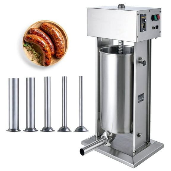 KFFKFF Powered Sausage Filler, 25 L / 55 LBS Upright Meat Filler, 400W Engine, Continuous Speed Regulation and Foot Switch, Constructed with Edible 304 Stainless Steel, 5 Filling Pipes