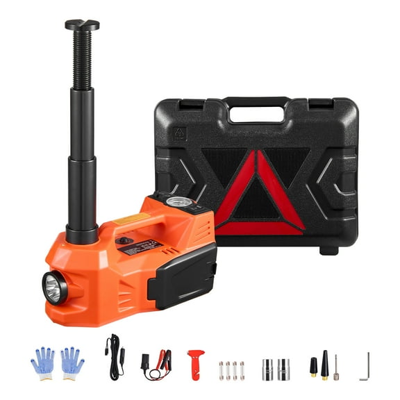 KFFKFF Powered Vehicle Lift, 5 Tons/11000 lbs, Automated Scissor Lift with Integrated Air Pump, 12V Tire Swap Tool with Safety Hammer & Illuminated LED, Compact Lift Set for Sedan, SUV