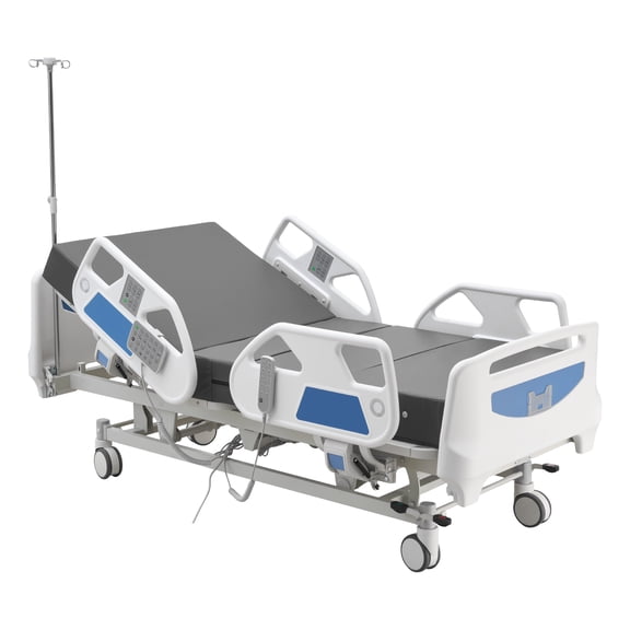 KFFKFF Premium 5-Function Electric Hospital Bed, Adjustable Medical Bed with Cardiac Chair, CPR, Trendelenburg & Reverse Trendelenburg, Central Locking System with 5-Inch Casters, 550 lbs Capacity