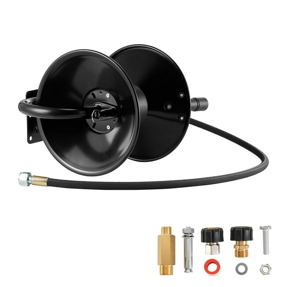 KFFKFF Pressure Washer Hose Reel, 50 ft x 3/8 inch Durable Steel Bracket-Mounted Hose Reel, Suitable for Wall, Floor, or Truck Installation, 4000 PSI Maximum, Manual Hand Crank for Cleaning Tasks