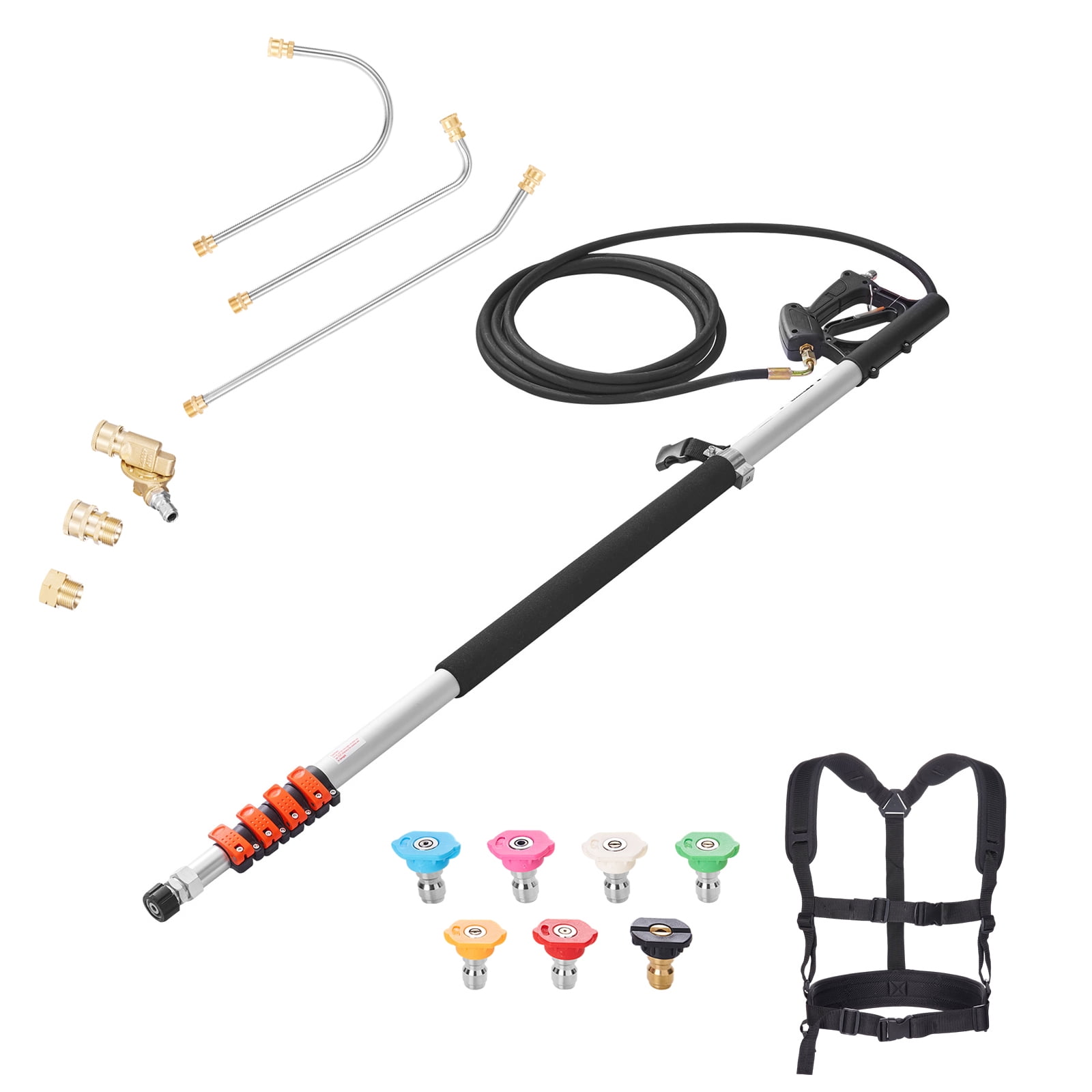 KFFKFF Pressure Washer Telescoping Wand, 24 ft, 4000 psi, Extendable Spray Wand with Power Washer Extensions, Gutter Cleaning Tool, Pivot Coupler, 7 Spray Nozzle Options, Adjustable Support Strap