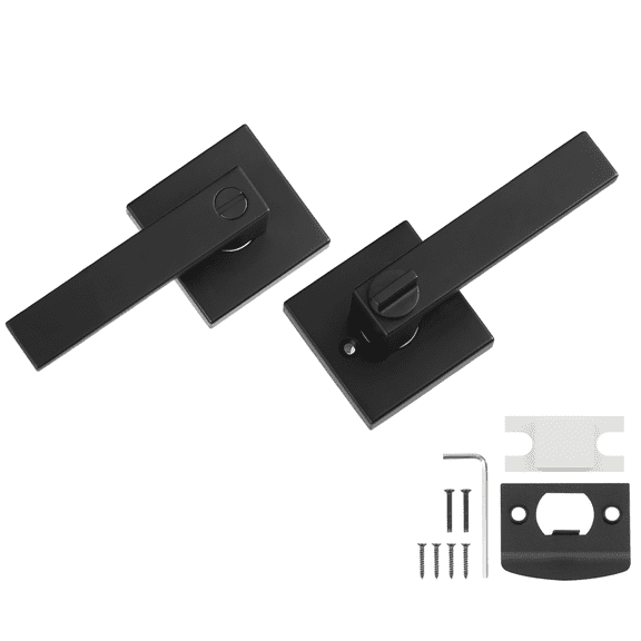 KFFKFF Privacy Door Handle, 10 Pack Matte Black Lever, Reversible Design for Left or Right Hand Use, Keyless Lock with 45 Easy Rotation, Modern Square Style for Bedroom and Bathroom Doors