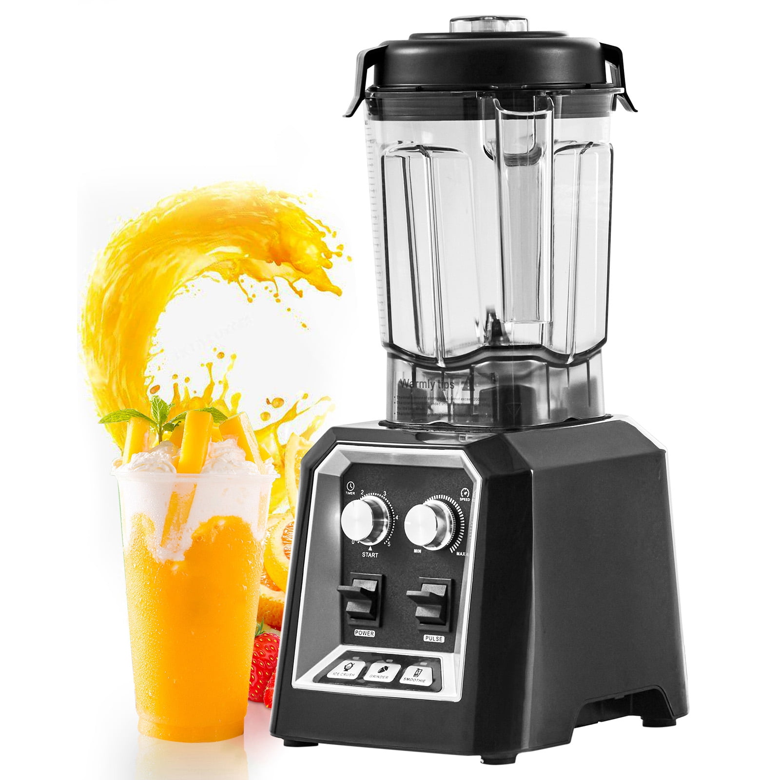 KFFKFF Professional Countertop Blender, 68 oz Plastic Jar with Stainless Steel Design, 3 Functions for Frozen Drinks, Shakes, Smoothies, Purees, and Ice Crushing, Black