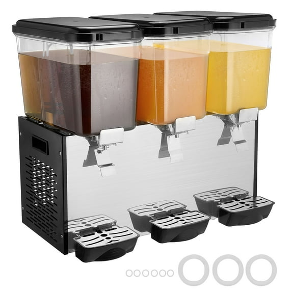 KFFKFF Professional Drink Dispenser, Triple 18L Tanks, 512W, Stainless Construction, Chilled Beverage Server 45°F-54°F, Ideal for Refreshing Drinks at Restaurants, Bars, Parties