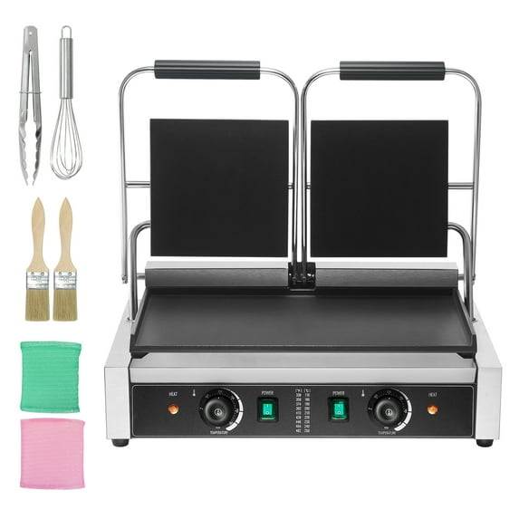 KFFKFF Professional Panini Press, 3600W Electric Grill for Sandwiches, Dual Stainless Steel Press, Temperature Adjustable with 19"x9" Enamel Coated Plate, Ideal for Hamburger, Steak, Bacon