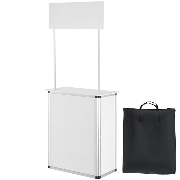 KFFKFF Promotional Display Table, Compact Trade Show Podium, Dimensions 30.91" x 14.96" x 71.46", Exhibition Stand with Wall, Pop-Up Podium Featuring Storage Rack and Transport Bag