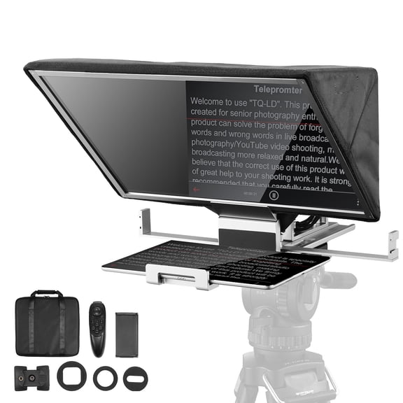 KFFKFF Prompter, 16" Constructed from Aluminum Alloy, Standalone Design with Tiltable Spectroscope, Includes Remote, Ideal for YouTube, Twitch, Zoom, Compatible with DSLR/Webcam/Smartphone