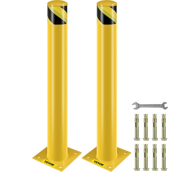 KFFKFF Protective Barrier, 36 Inch Tall Barrier Post, 4.5 Inch Wide Steel Pipe Protective Barrier Post, Yellow Steel Barrier, Steel Protective Barrier with 8 Securing Bolts