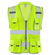 KFFKFF Protective Gear, 10-Compartment Yellow Protective Gear, Noticeable Zip-Up Front Protective Gear with Reflective Bands, Visible Job Site Gear with Compartments and Communication Device Holder