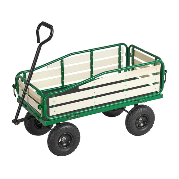 KFFKFF Pull-Along Wagon for Kids, 39 in Foldable Wooden Panel Wagon with Handle, Supports up to 551 lbs, 10" All-Terrain Wheels, Utility Cart for Kids, Gardening, and Beach Activities