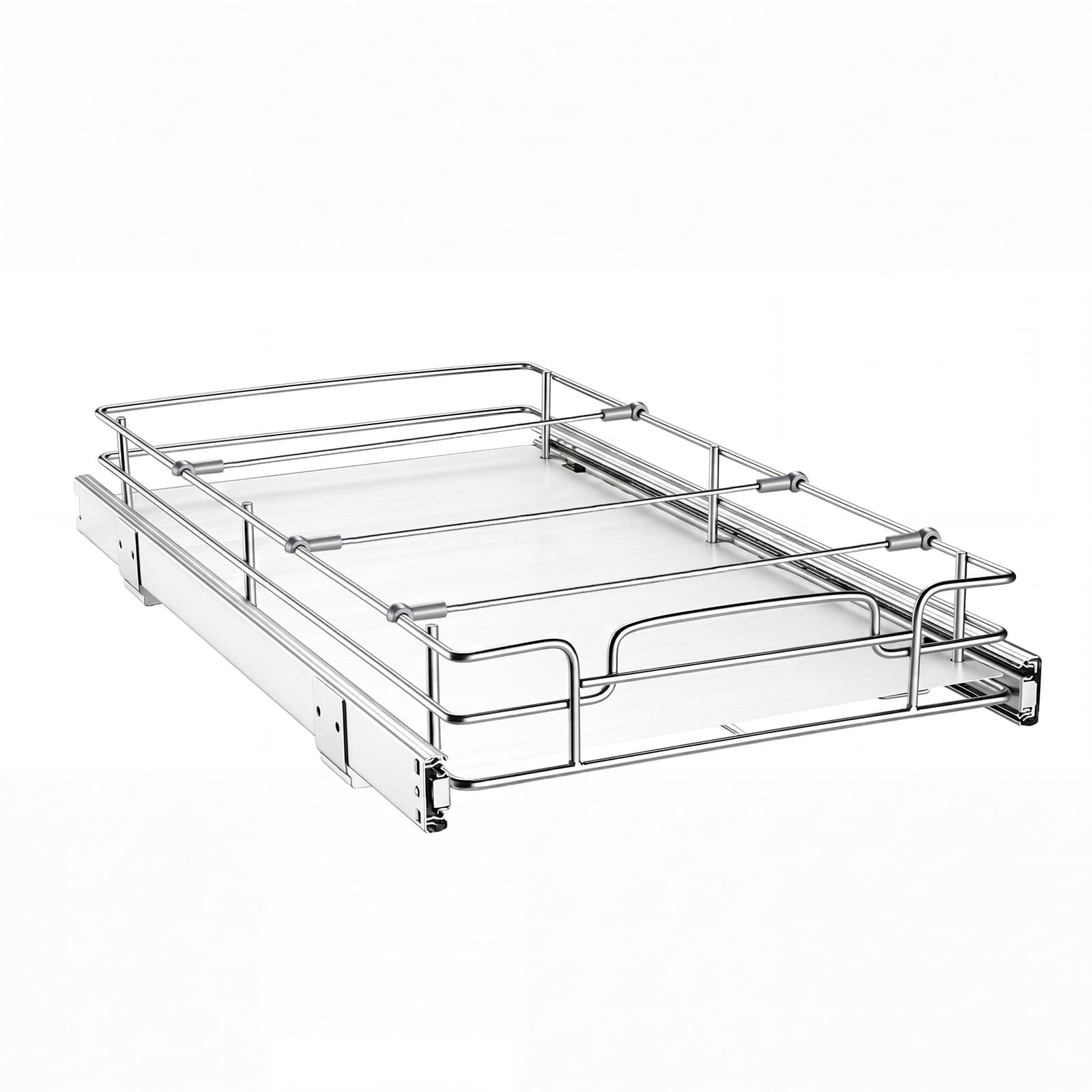 KFFKFF Pull-Out Cabinet Organizer 12.2"W x 20.98"D, Steel Sliding Drawers for Kitchen, Bathroom, Pantry, and Home Storage, Chrome-Plated Finish, Durable Sliding Shelves for Base Cabinets