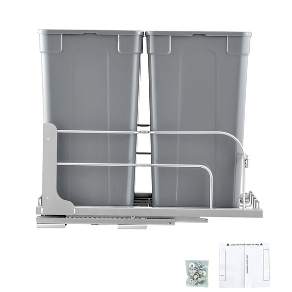 KFFKFF Pull-Out Trash Can, 27 QT x2 Dual Under-Mount Kitchen Waste Bins, Durable Recycling and Garbage Containers with Door-Mount Kit and Soft-Close Slides, Ideal for Kitchen Cabinets and Under Sink