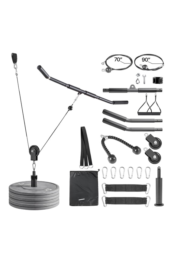 Pulley System, 2-Piece LAT and Lift Pulley Set, Gym Rack Attachments with Steel Cables, Short Bar, Dual Grip Handles, Cable Machine for Biceps, Shoulders, Back, Supports Up to 330 lbs