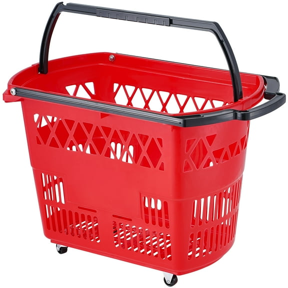 KFFKFF Purchase Containers, Set of 6, 39L Handled Carts, Wheeled Plastic Shopping Carrier, Spacious Portable Basket Collection for Retail Outlets, Supermarkets, Grocery Purchases, in Vibrant Red