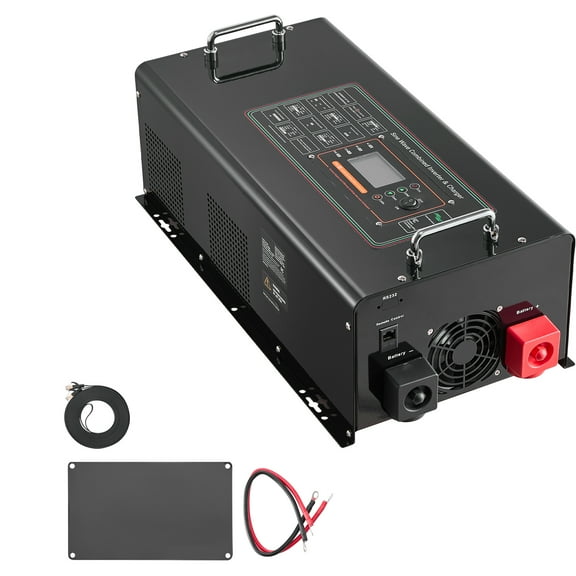 KFFKFF Pure Sine Wave Inverter Charger, 5000 Watt, DC 24V to AC 120V Power Converter with LCD Screen, Remote Access, Solar Converter for Off-Grid Solar RV Boat Residence