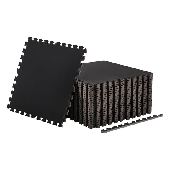 KFFKFF Puzzle Exercise Mat, 24 PCS Fitness Mats, 24 x 24 x 0.56 in, Durable EVA Foam Gym Flooring Set, Interlocking Soft Tiles, Protective Floor Padding for Home, Gym, Office, Black