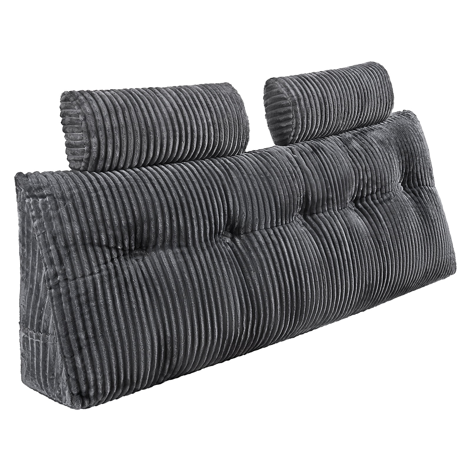 KFFKFF Queen Size Wedge Pillow with Side Pockets and Adjustable Headrests, Washable Flannel Cover, Ideal for Reading, Gaming, Relaxing, and Working in Bed, Grey