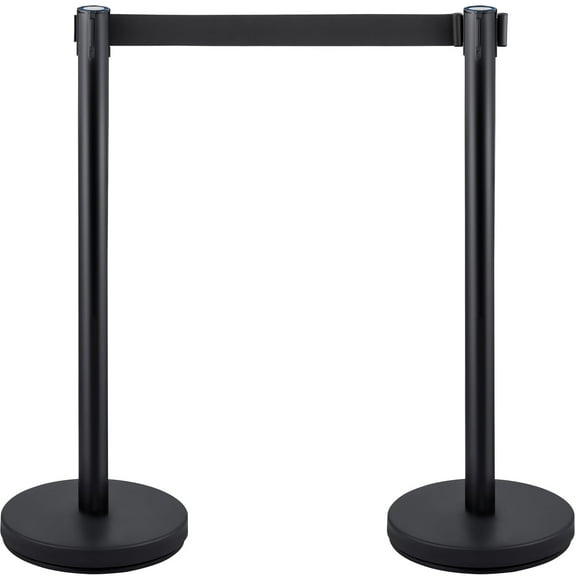 KFFKFF Queue Management Posts, 4-Pack, with 6.6 ft Black Retractable Belt, Durable Concrete & Metal Base, Simple Setup