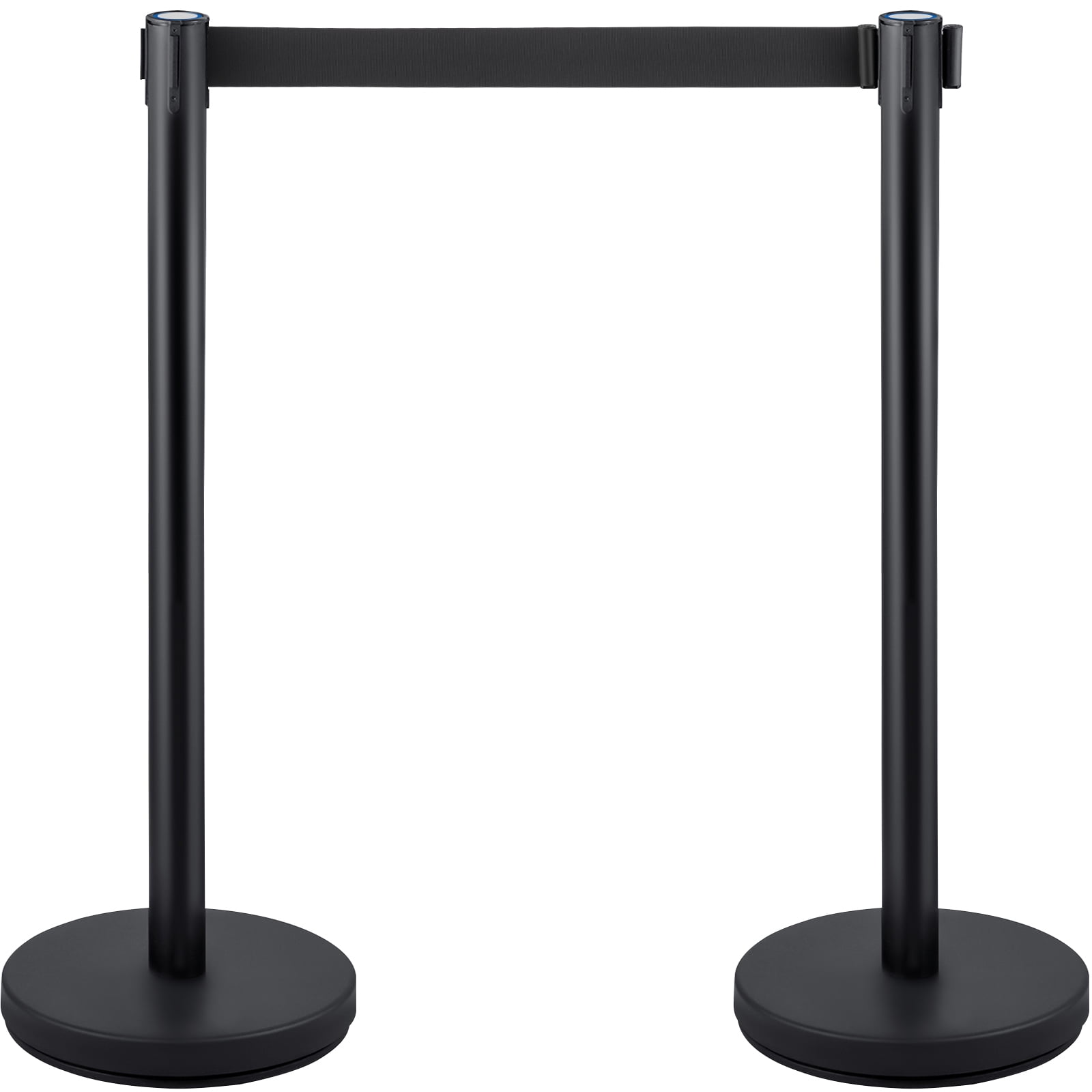 KFFKFF Queue Management Posts, 4 Units in a Set, Complete with 6.6 ft/2 m Retractable Black Belt, Black Public Management Barrier with Concrete and Metal Foundation - Simple Connection Setup