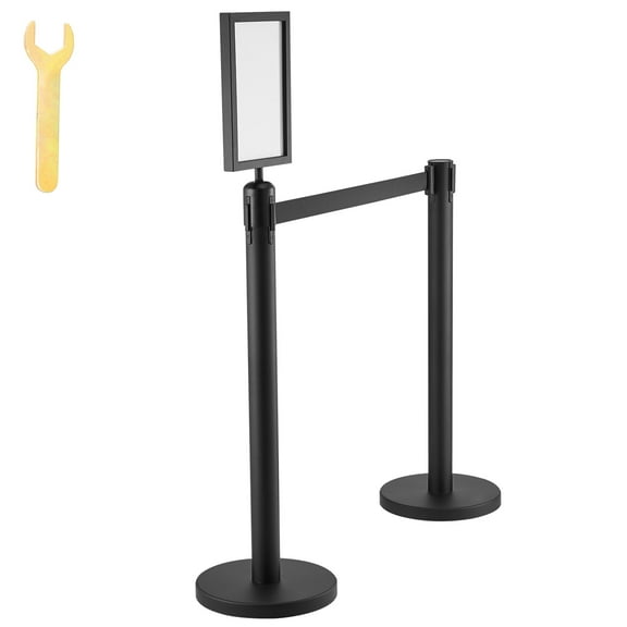 KFFKFF Queue Management Posts, Set of 6 Crowd Management Barriers, Carbon Steel with Baked Paint Finish, Stanchion Post Featuring Sign Holder & Trio of 6.5FT Extendable Straps, Line Separator
