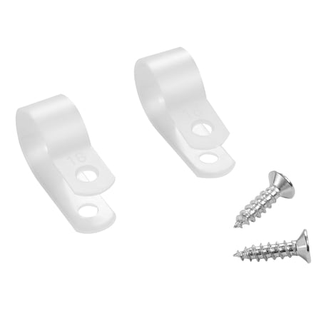 KFFKFF R-Type Cable Clip, 0.51 in Wire Clamp, 100 Pack Nylon Screw Mount Cord Fastener Clips with Screws, Electrical Wire Clamp for Cable Management, Wire Organizer & Cord Holder (White)