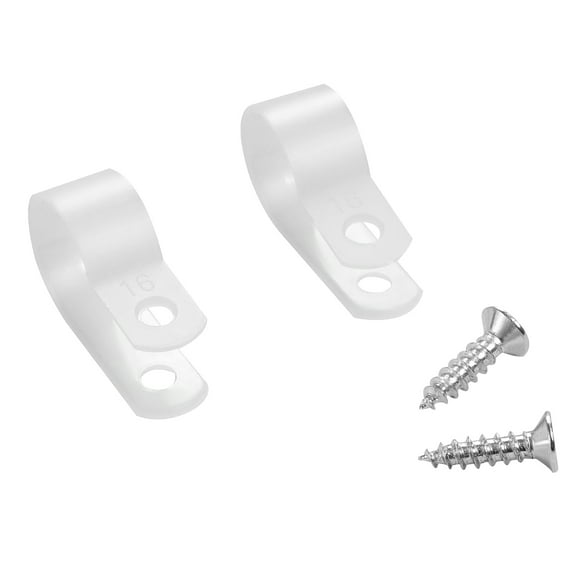 KFFKFF R-Type Cable Clip, 0.51 in Wire Clamp, 100 Pack Nylon Screw Mount Cord Fastener Clips with Screws, Electrical Wire Clamp for Cable Management, Wire Organizer & Cord Holder (White)