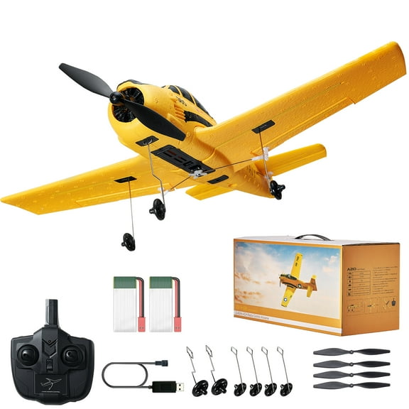 KFFKFF RC Aircraft, 2.4GHZ Quad-Channel Radio-Controlled Airplane with 6-Axis Gyro Stabilization, Prepped for Launch Trainer Aircraft Toy with Dual Batteries, Simple to Operate RC Glider
