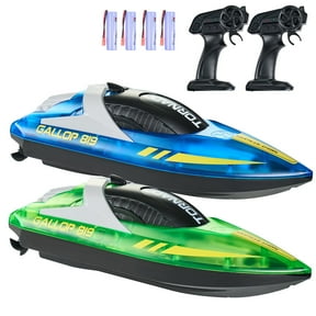 KFFKFF RC Boat, Dual Set, 2.4GHz, 12 km/h Speed, LED-Lit Remote Control Boat for Pools & Lakes, Includes 4 Rechargeable Batteries, Waterproof Design, Ideal Gift for All Ages, in Blue & Green