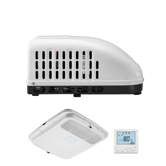 KFFKFF RV Air Conditioner, 13500 BTU Roof-Top AC Unit, 65 dB Sound Dampening Tech, Includes Air Flow Box, Control Interface and Installation Gear, Ideal for Vans and Trailers, White