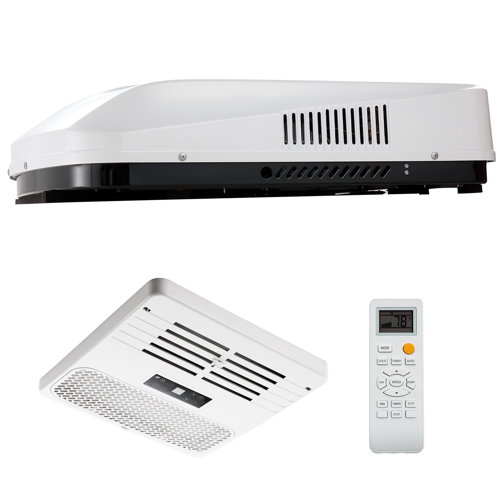 KFFKFF RV Air Conditioner, 15000 BTU Rooftop AC Unit, 120V Ducted System with Heat Pump & Cooling, Adjustable Speed, Simple Installation, Quiet Operation, Includes ADB Button and Remote Control,White