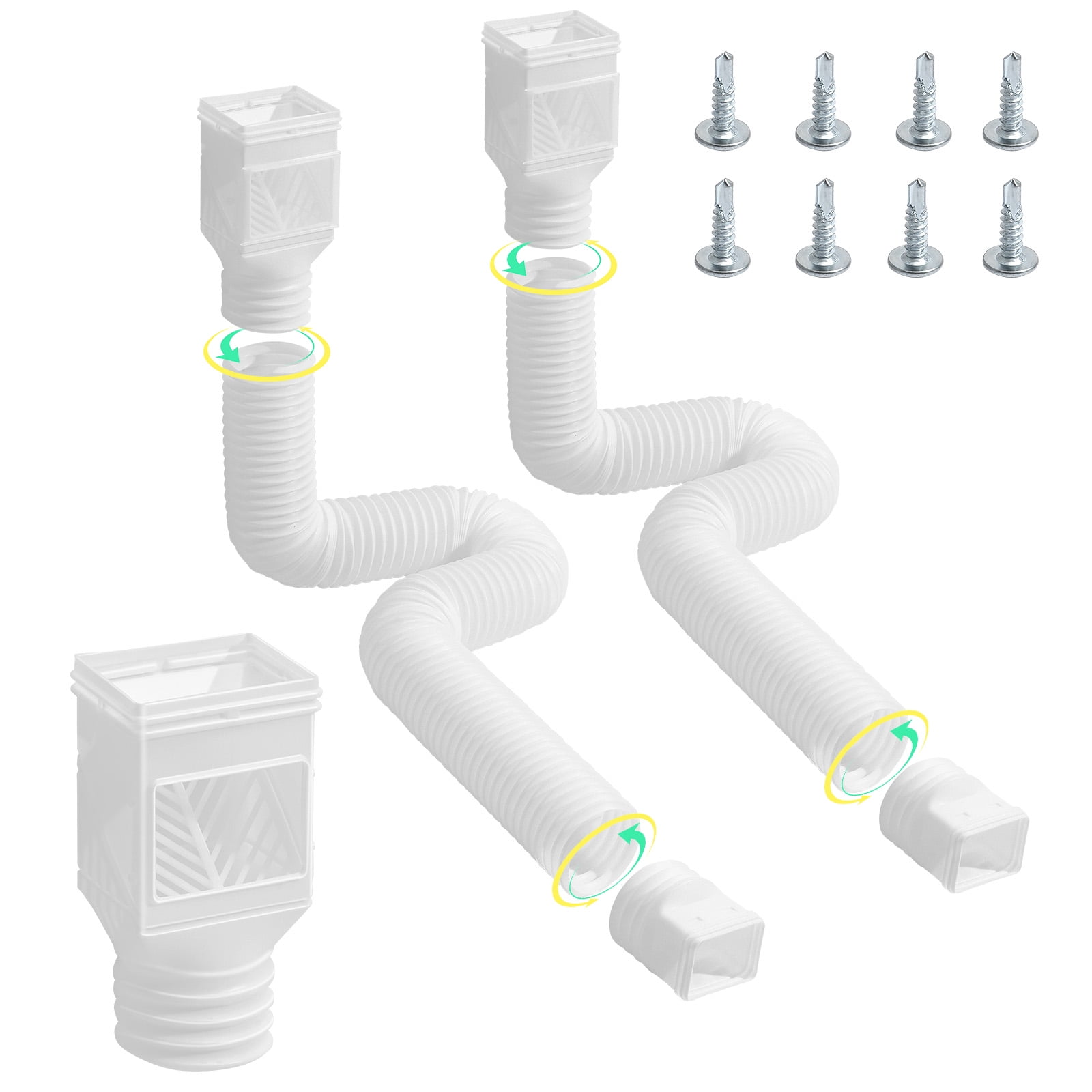 KFFKFF Rainwater Channel Downspout Extensions, Pair of Adaptable Downspout Lengtheners, Drain Pipe Extension Stretchable from 22" to 63", Gutter Augmentations with Connectors, White