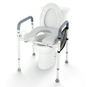 KFFKFF Raised Toilet Seat, Adjustable Height from 19.3" to 25.2", Supports up to 350lbs, Featuring Comfort Cushioned Aluminum Frame, Universal Toilet Seat Booster, Suitable for Seniors, Disabled