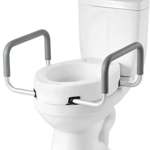 KFFKFF Raised Toilet Seat with Arms, 300 lbs Weight Capacity, 3.5-Inch Height Increase, Wide Elevated Commode Seat with Cushioned Handles for Seniors, Adults, and Individuals with Disabilities