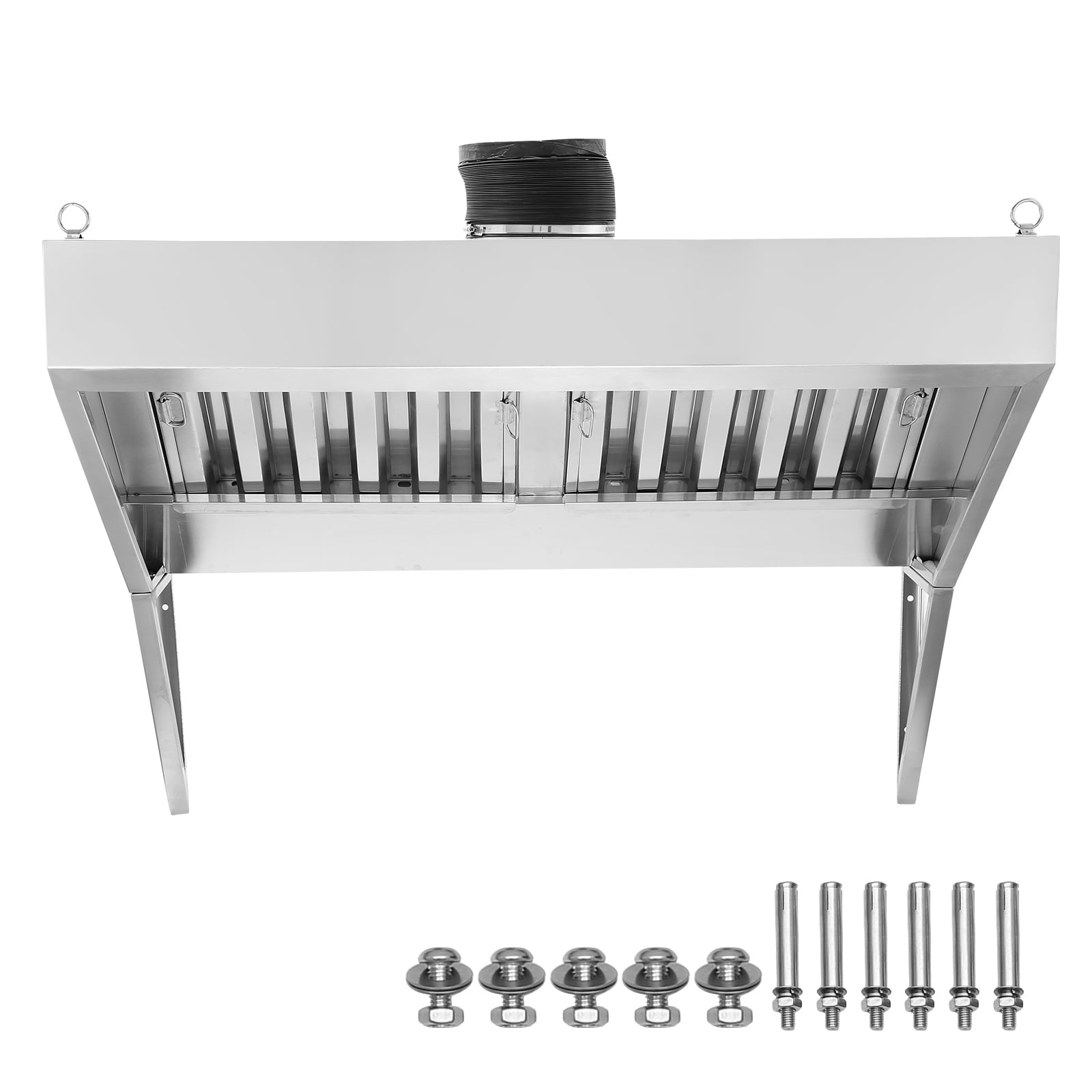 KFFKFF Range Hood, 5ft Commercial Stainless Steel Wall Mounted Exhaust Hood, with 2 Removable U-shaped Grease Filters, Durable and Resists Corrosion, Ideal for Restaurant