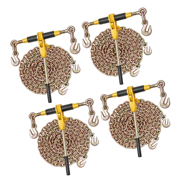 KFFKFF Ratchet Chain Binder Set, 5/16 in x 12.8 ft G80 Chains, 8000 lbs Working Load Capacity, Heavy-Duty Tie Down Chains and Binders for Hauling, Towing, and Logging (4 Sets)