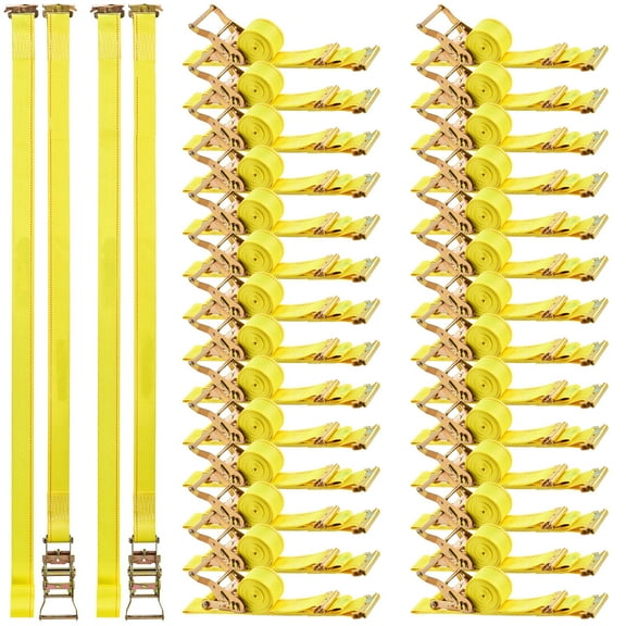 KFFKFF Ratchet Straps, 2 in x 15 ft, Set of 30 E-Track Tie Down Straps, 4400 lbs Break Strength & 1460 lbs Working Load, Secure Tie Downs for Transporting, Trailers, Motorcycles, Kayaks, Car Roof