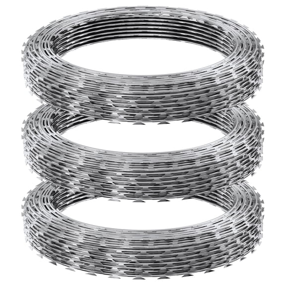 KFFKFF Razor Cables, 147 ft Razor Spiked Wire, 3 Bundles Razor Wire Barrier Razor Barrier, Razor Ribbon Spiked Wire Zinc-Coated Razor Wire Barrier, Bundles Razor for Yard