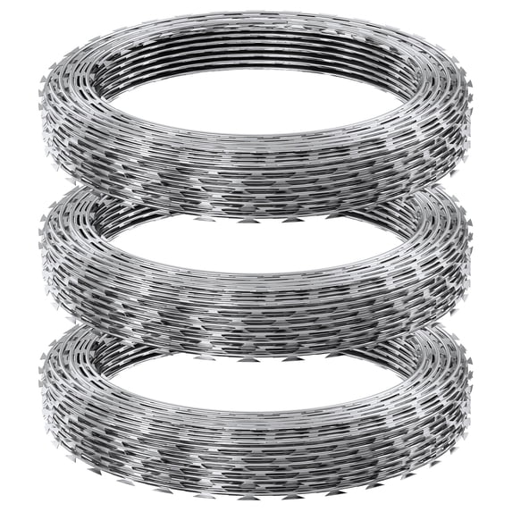KFFKFF Razor Cables, 147 ft Razor Spiked Wire, 3 Bundles Razor Wire Barrier Razor Barrier, Razor Ribbon Spiked Wire Zinc-Coated Razor Wire Barrier, Bundles Razor for Yard
