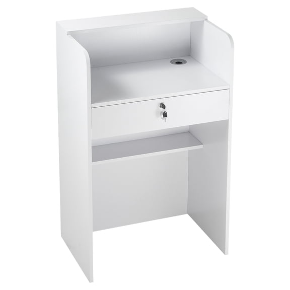 KFFKFF Reception Desk, 23.6-Inch Rectangular Front Counter Table, Modern Office Desk with Drawer, Compact Minimalist Counter for Checkout, Lobby, Beauty Salon, and Office, White