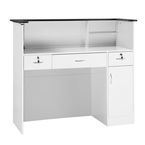 KFFKFF Reception Desk, 50-inch Rectangular Front Counter Table with Light Strip, Modern Design Featuring 3 Drawers and Storage Cabinets, Ideal for Checkout Areas, Lobbies, Salons, and Offices