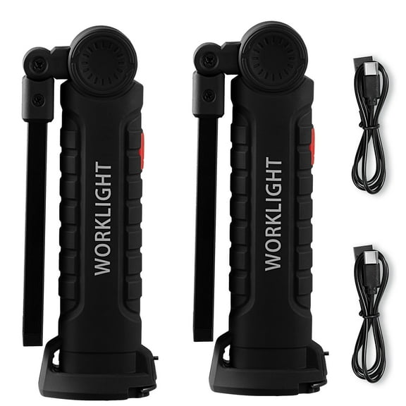 KFFKFF Rechargeable LED Work Light, 1200 mAh, Magnetic Flashlight with Base, 360° Adjustable, 5 Light Modes, Foldable Lamp for Repairs, Home Use, Emergencies (2 Pack)