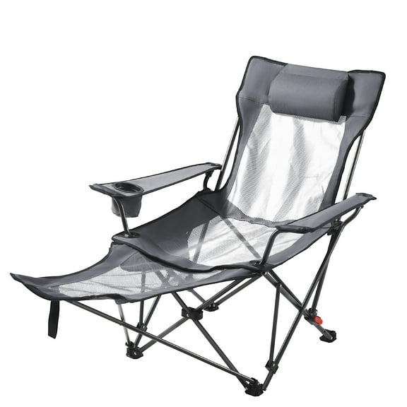 KFFKFF Reclining Camping Chair with 4 Adjustable Positions, Portable Folding Lounger for Adults, Mesh Beach Chair with Headrest and Footrest, Supports Up to 220 lbs, Durable Outdoor Chair for Patio