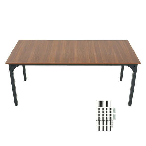 KFFKFF Rectangle Dining Table, 71-Inch Long Wooden Table for 6-8 People, Farmhouse Style Dining Furniture, Rustic Conference Table with Sturdy Metal Legs, Ideal for Home, Kitchen, and Living Room