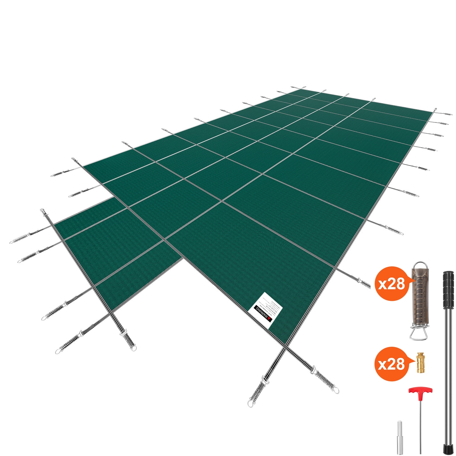 KFFKFF Rectangular Safety Pool Cover 16X32 FT Green Step Section 4X8 FT Winter Outdoor