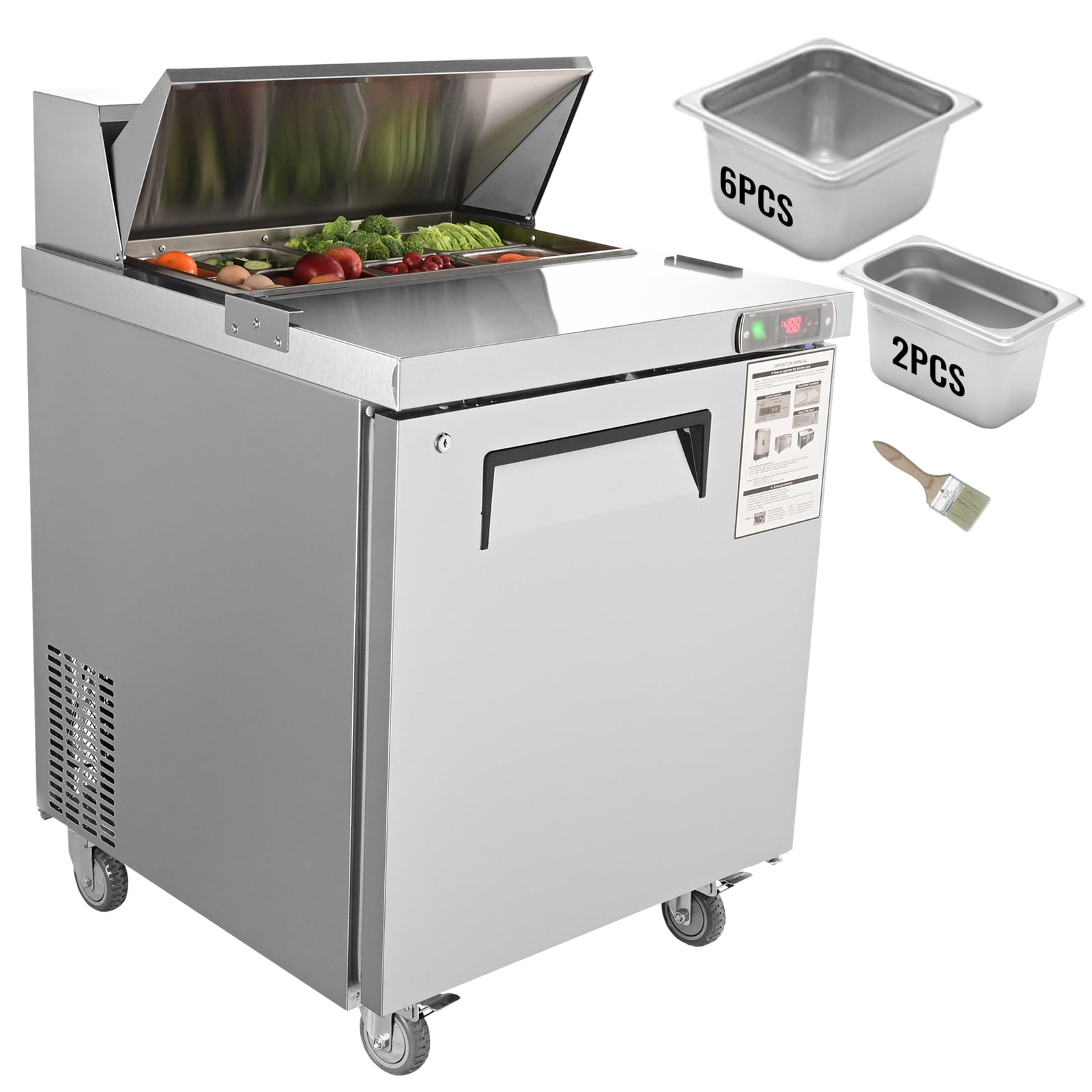 KFFKFF Refrigerated 28" Wide Sandwich Salad Prep Table 1 Door Holds 8 Pans