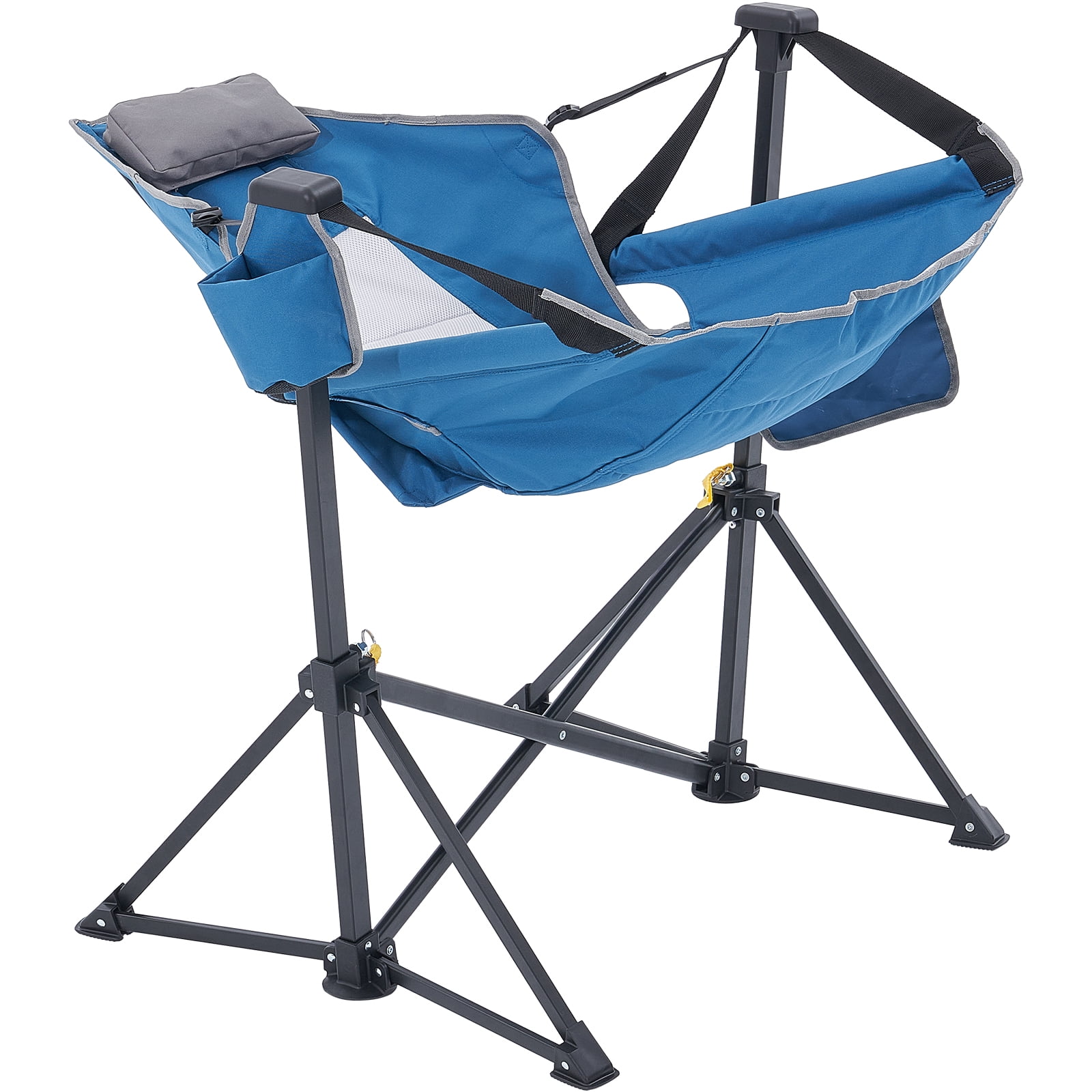 KFFKFF Relaxation Camp Chair, Hammock Style Chair with 300 lbs Capacity, Foldable Rocking Lounger with Storage Bag, Cup Holder, Headrest & Customizable Backrest