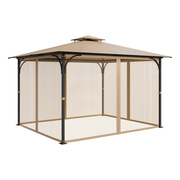 KFFKFF Replacement Net for Gazebo, Suitable for 10 x 12 x 7.3 FT Structure, Exterior Garden Gazebo Mesh, Quadruple Sidewall Mesh Curtain, Terrace Insect Netting with Twin Zipper, Canopy Shield