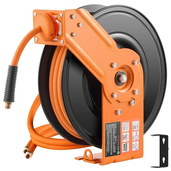KFFKFF Retractable Air Hose Reel, 3/8IN x 50FT Durable Rubber Air Hose with a Maximum of 300PSI, Air Pump Hose Reel with 5FT Initial Lead, Suitable for Ceiling/Wall Mounting
