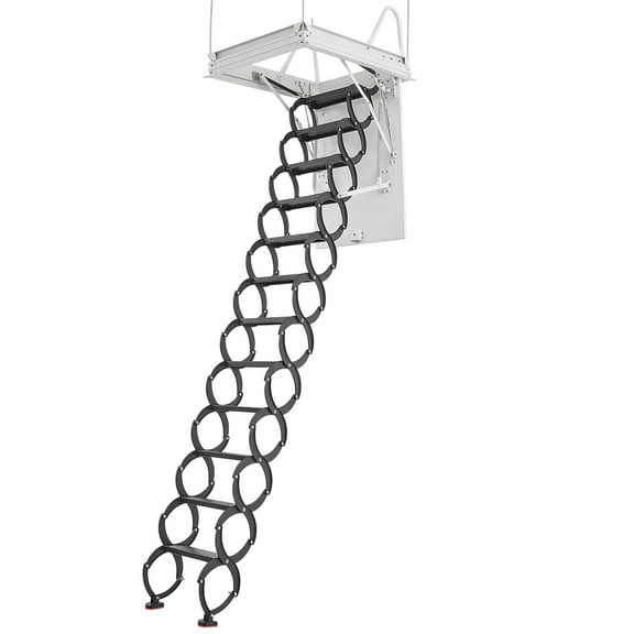 KFFKFF Retractable Attic Ladder, 660 lbs Capacity, Compatible with 9.5-10.2 ft Ceiling Heights and 39.4 x 27.5 inch Openings, Alloy Steel Pull-Down Ceiling Stair with Pulling Rod for Loft Access